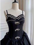 Elegant A line Spaghetti Straps Little Black Dress Satin Sleeveless Formal Short 8th Grade Homecoming Dress Summer Middle School Hoco Dresses Cocktail Dress Birthday Outfits HZ1214