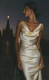 Modest Mermaid Light Yellow Satin Backless Formal Prom Gown Summer Wedding Guest Dress Bridal Guest Dresses Wedding Outfits For Guest HZ1214