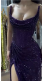 Sparkly Mermaid Strapless Grape Sequin Long Slit Evening Party Gowns Evening Dress Special Formal Dresses Prom Dress HZ1121
