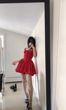 Cute A line Square Neck Red Short Homecoming Dress Summer Middle School Formal 8th Grade Hoco Dresses Cocktail Dress Birthday Outfits HZ1214
