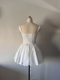 Cute A line Square Neck White Lace Short Homecoming Dress Summer Middle School Formal 8th Grade Hoco Dresses Summer Holiday Dress Birthday Outfits HZ1214