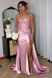 Sexy Mermaid Spaghetti Straps Mint Green Satin Slit Prom Dresses Party Dress Summer 20th Birthday Outfits Birthday Dresses HZ1214