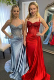 Sexy Mermaid Spaghetti Straps Mint Green Satin Slit Prom Dresses Party Dress Summer 20th Birthday Outfits Birthday Dresses HZ1214