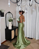 Sexy Mermaid Spaghetti Straps Mint Green Satin Slit Prom Dresses Party Dress Summer 20th Birthday Outfits Birthday Dresses HZ1214