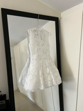 Cute A line Scoop Neck White Lace Formal Short 8th Grade Homecoming Dress Summer Middle School Hoco Dresses Birthday Outfits HZ1214