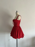 Cute A line Square Neck Red Lace Short Homecoming Dress Summer Middle School Formal 8th Grade Hoco Dresses Summer Holiday Dress Birthday Outfits HZ1214