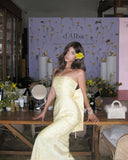 Elegant Mermaid Strapless Yellow Lace Long Prom Dresses Party Dress Summer 20th Birthday Outfits Birthday Dresses HZ1214