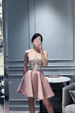 Cute A line Spaghetti Straps Pink Formal Short 8th Grade Homecoming Dress Summer Middle School Hoco Dresses Birthday Outfits HZ1214