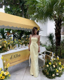 Elegant Mermaid Strapless Yellow Lace Long Prom Dresses Party Dress Summer 20th Birthday Outfits Birthday Dresses HZ1214