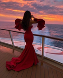 Niulatu Burgundy Mermaid Strapless Satin Prom Dresses Long Party Evening Dress HZ1007