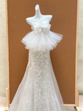 Romantic Bridal Gown Mermaid Strapless White Tulle Wedding Dresses Minimalist Bridal Gowns HZ1214