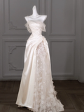 Romantic Bridal Gown Mermaid One Shoulder Ivory Tulle Wedding Dresses Minimalist Bridal Gowns HZ1214