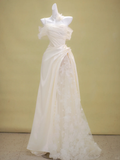 Romantic Bridal Gown Mermaid One Shoulder Ivory Tulle Wedding Dresses Minimalist Bridal Gowns HZ1214