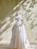 Pretty Wedding Dress Ball Gown Off The Shoulder Ivory Satin Long Wedding Dresses Bridal Gowns HZ1214