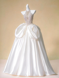 Romantic Bridal Gown Ball Gown High Neck White Wedding Dresses Minimalist Bridal Gowns HZ1214