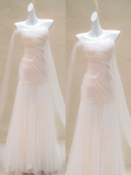 Simple Wedding Dress Mermaid Strapless Light Pink Tulle Long Wedding Dresses Bridal Gowns HZ1214