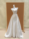 Pretty Wedding Dress Sheath Sweetheart White Satin Long Wedding Dresses Bridal Gowns HZ1214