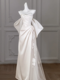 Romantic Bridal Gown Mermaid One Shoulder Ivory Satin Wedding Dresses Minimalist Bridal Gowns HZ1214