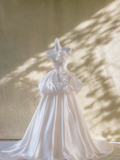Romantic Bridal Gown Ball Gown Strapless White Satin Wedding Dresses Minimalist Bridal Gowns HZ1214