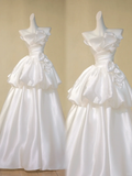 Romantic Bridal Gown Ball Gown Strapless White Satin Wedding Dresses Minimalist Bridal Gowns HZ1214