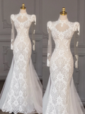 Pretty Wedding Dress Mermaid Long Sleeves Lace Summer White Wedding Dresses Bridal Gowns HZ1214