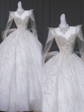 Rustic Wedding Dress Ball Gown V Neck White Sequins Long Wedding Dresses Summer Brides Dress Bridal Gowns HZ1214