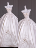 Pretty Wedding Dress Ball Gown Strapless Satin Long Appliques White Wedding Dresses Bridal Gowns With Bow-knot HZ1214