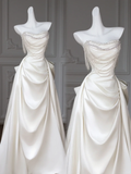 Rustic Wedding Dress Ball Gown Strapless Satin White Pearls Long Wedding Dresses Summer Brides Dress Bridal Gowns HZ1214