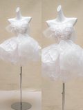 Unique Wedding Dress Ball Gown Off The Shoulder Lace Short White Wedding Dresses Bridal Gowns With Feathers HZ1214