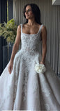 Pretty Wedding Dress Ball Gown Square Neck Lace White Wedding Dresses Bridal Gowns HZ1214