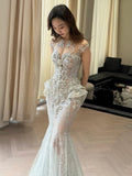 Sexy Wedding Dress Mermaid Sequin Long White Wedding Dresses Bridal Gowns HZ1214