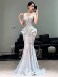 Sexy Wedding Dress Mermaid Sequin Long White Wedding Dresses Bridal Gowns HZ1214