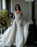Pretty Wedding Dress Ball Gown Square Neck Lace Long White Wedding Dresses Bridal Gowns HZ1214