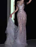 Sparkly Wedding Dress Mermaid Sequin Long White Wedding Dresses Brides Dress Bridal Gowns HZ1214