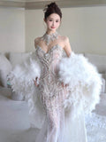 Retro Wedding Dress Mermaid Sweetheart Sequin Long White Wedding Dresses Bridal Gowns HZ1214
