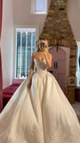 Pretty Wedding Dress Ball Gown Sweetheart White Satin Long Wedding Dresses Bridal Gowns HZ1214
