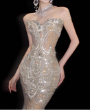Retro Wedding Dress Mermaid Round Neck Sequin Long White Wedding Dresses Bridal Gowns HZ1214
