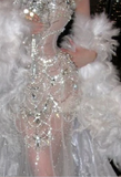 Retro Wedding Dress Mermaid Round Neck Sequin Long White Wedding Dresses Bridal Gowns HZ1214