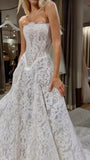 Simple Bridal Gown Ball Gown Strapless White Lace Floor Length Wedding Dresses Minimalist Bridal Gowns HZ1214