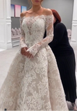 Romantic Bridal Gown Ball Gown Off The Shoulder White Lace Floor Length Wedding Dresses Minimalist Bridal Gowns HZ1214