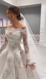 Romantic Bridal Gown Ball Gown Off The Shoulder White Lace Floor Length Wedding Dresses Minimalist Bridal Gowns HZ1214
