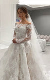 Romantic Bridal Gown Ball Gown Off The Shoulder White Lace Floor Length Wedding Dresses Minimalist Bridal Gowns HZ1214
