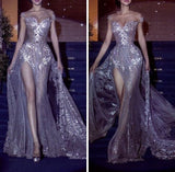 Sparkly Wedding Dress Mermaid Off The Shoulder Sequin Long Silver Slit Wedding Dresses Brides Dress Bridal Gowns HZ1214