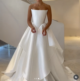 Modest Wedding Dress Ball Gown Strapless Satin White Long Wedding Dresses Brides Dress Bridal Gowns HZ1214