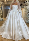 Pretty Wedding Dress Ball Gown Strapless Ivory Satin Long Wedding Dresses Bridal Gowns HZ1214