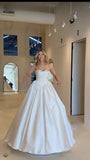 Pretty Wedding Dress Ball Gown Strapless Ivory Satin Long Wedding Dresses Bridal Gowns HZ1214