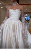 Pretty Wedding Dress Ball Gown Strapless Ivory Satin Long Wedding Dresses Bridal Gowns HZ1214