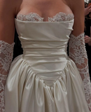 Pretty Wedding Dress Ball Gown Strapless Ivory Satin Long Wedding Dresses Bridal Gowns HZ1214