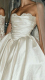 Pretty Wedding Dress Ball Gown Strapless Ivory Satin Long Wedding Dresses Bridal Gowns HZ1214