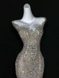 Sparkly Wedding Dress Mermaid Scoop Sequin Long Silver Corset Back Wedding Dresses Brides Dress Bridal Gowns HZ1214